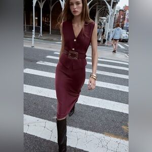 NWT - Zara Burgundy Sleeveless Dress